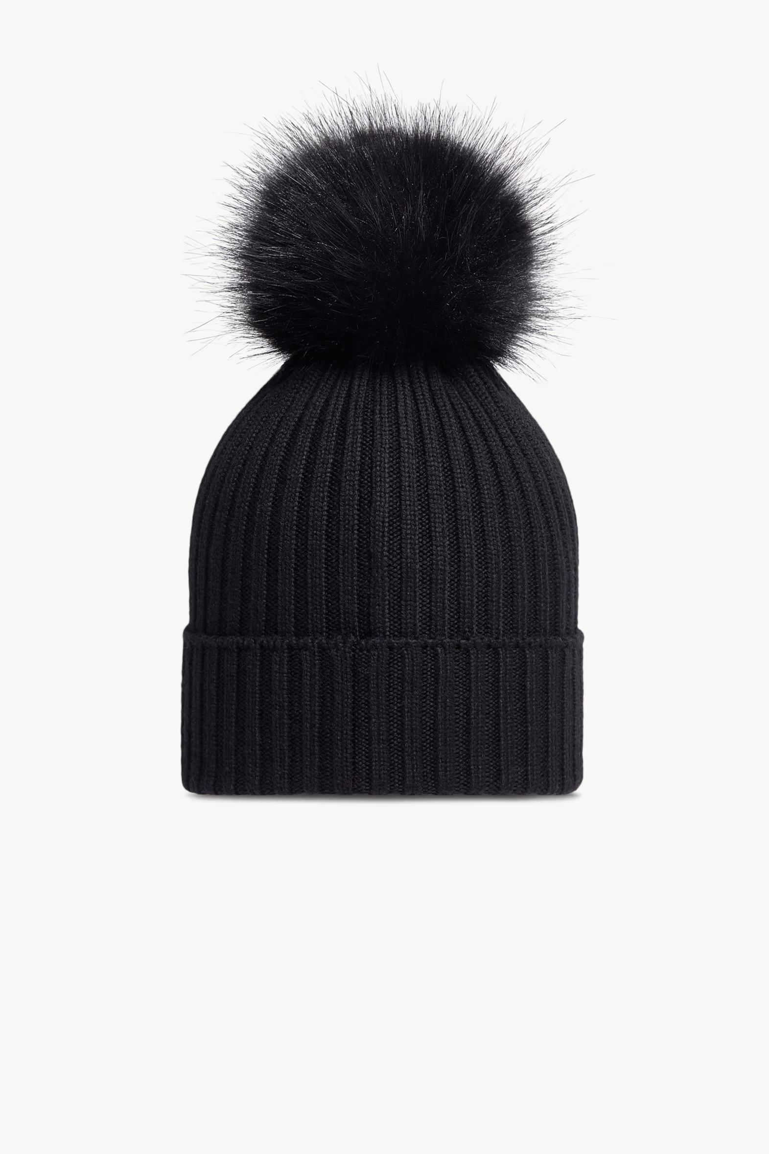 Wool Beanie with Faux Fur Pom Pom Girl Black Moncler 4